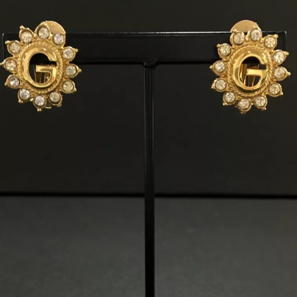 GIVENCHY G Logo Rhinestone Gold Tone Earrings